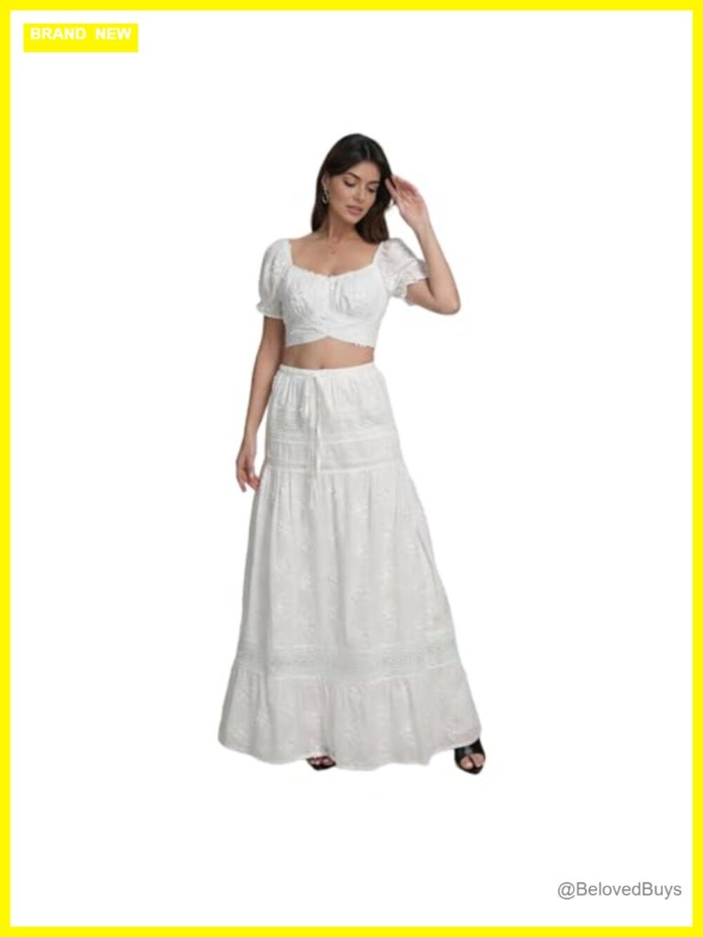 Boho Cotton Embroidered Two-Piece Maxi Skirt Set for Women